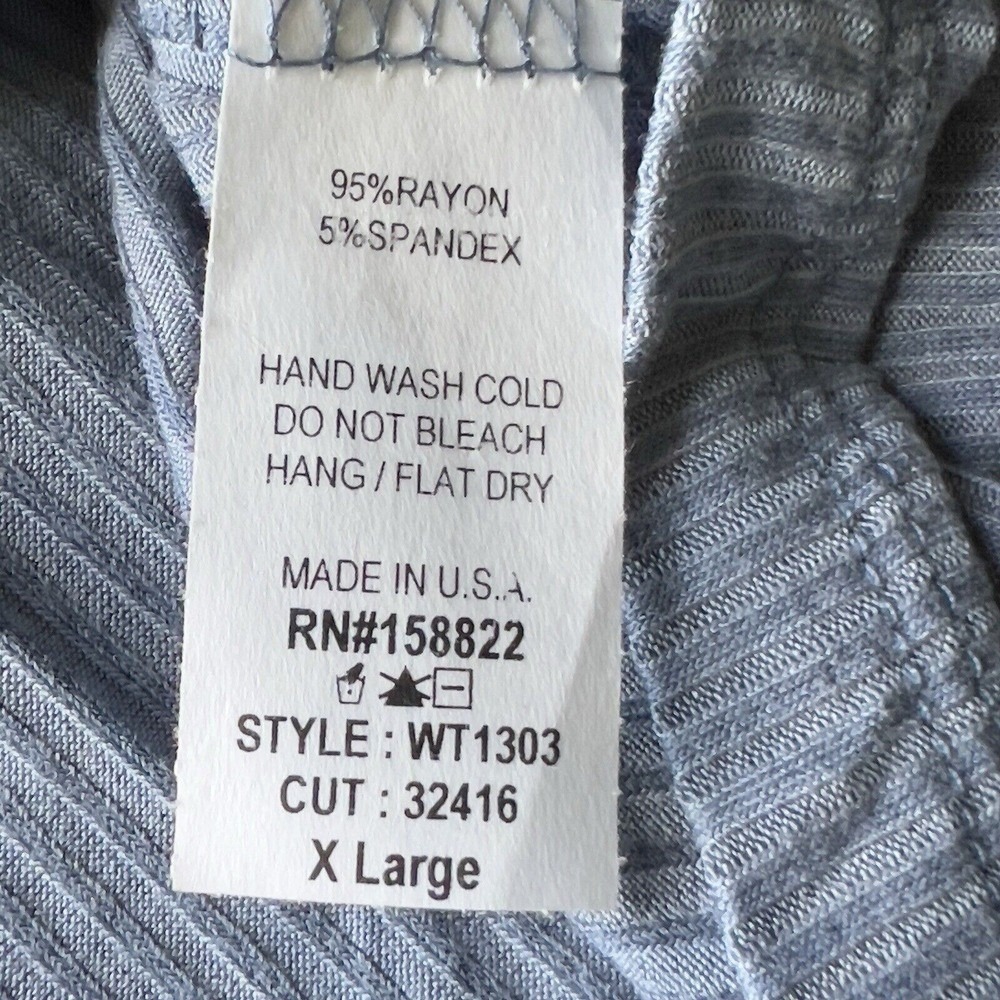 WanderLux Lyon‎ Long Sleeve Blue Ribbed Peek a Boo Key Hole Front XL Flirty Tee - Picture 7 of 7